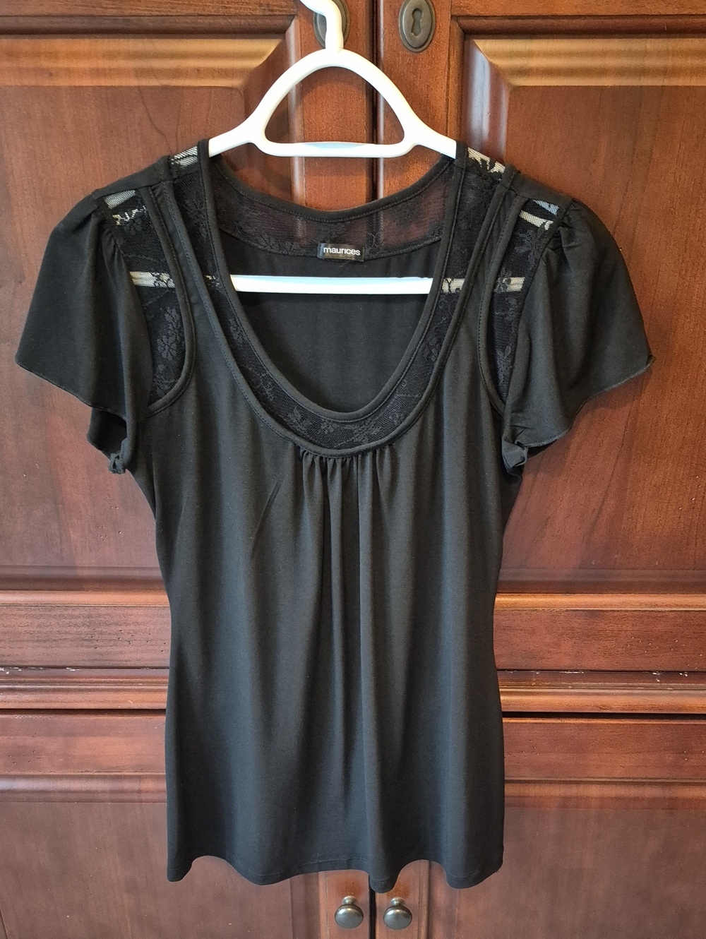 Maurices Black Scoop Neck Lace Shoulder Top